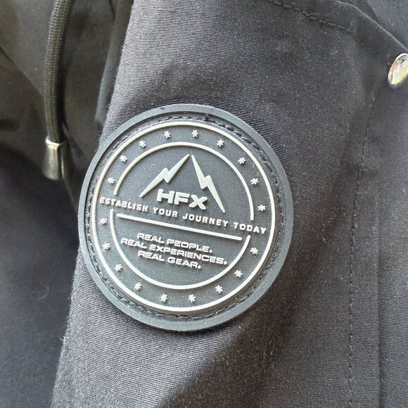 HFX Womens Long Down Coat Faux Fur Trim Hood Black Water & Wind Resistant Small - Picture 3 of 7